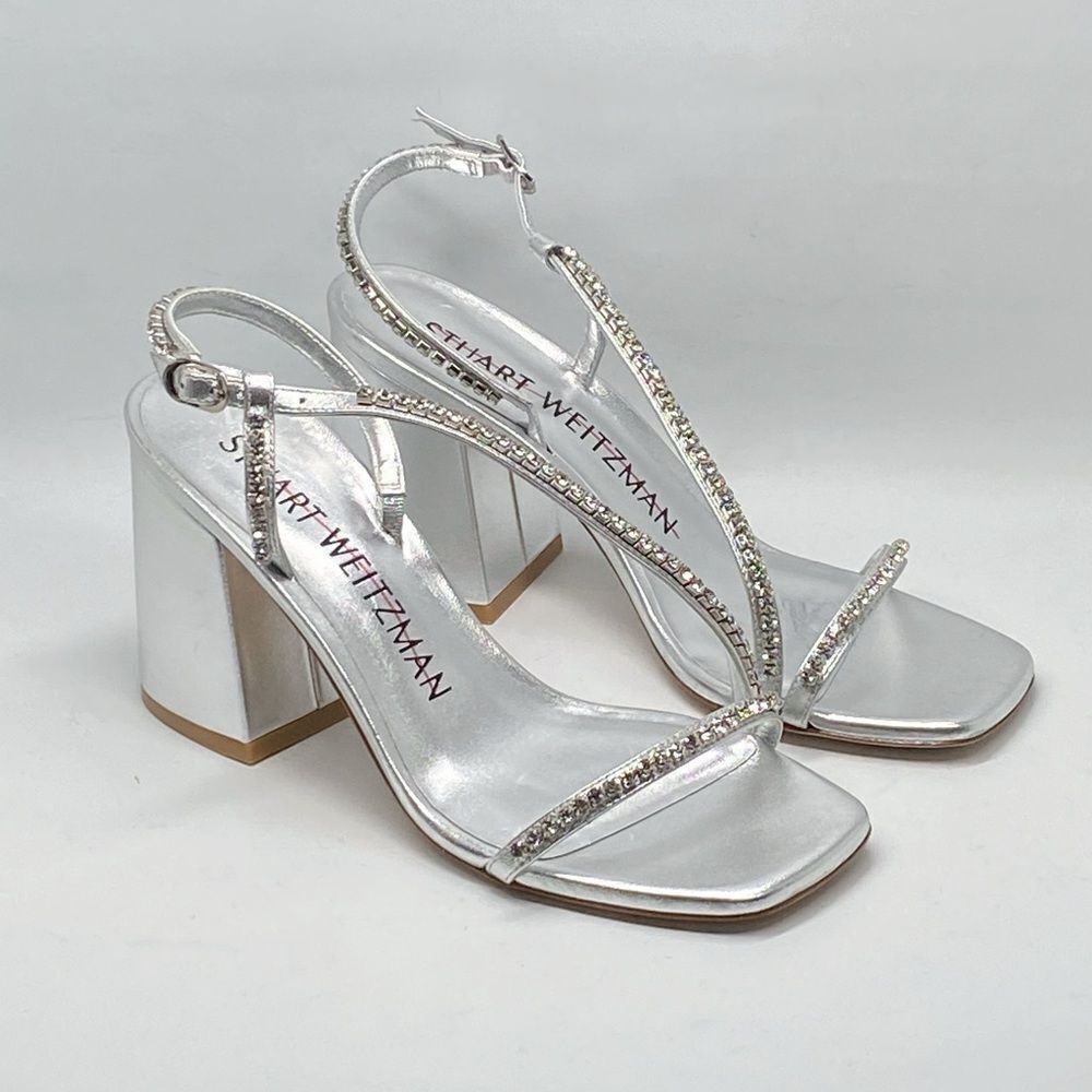 Stuart Weitzman Embellished Metallic Leather Sandals size 7